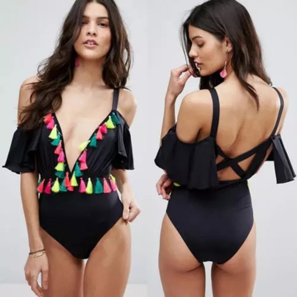 Other - Black off shoulder onepiece monokini with tassels